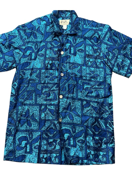 Liberty House Other - Vintage Liberty House 1960s Hawaiian bold blue geometric batik shirt S/M USA